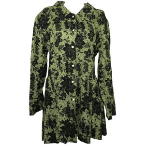 Vintage Green and Black Floral Long Sleeve Shirt Dress